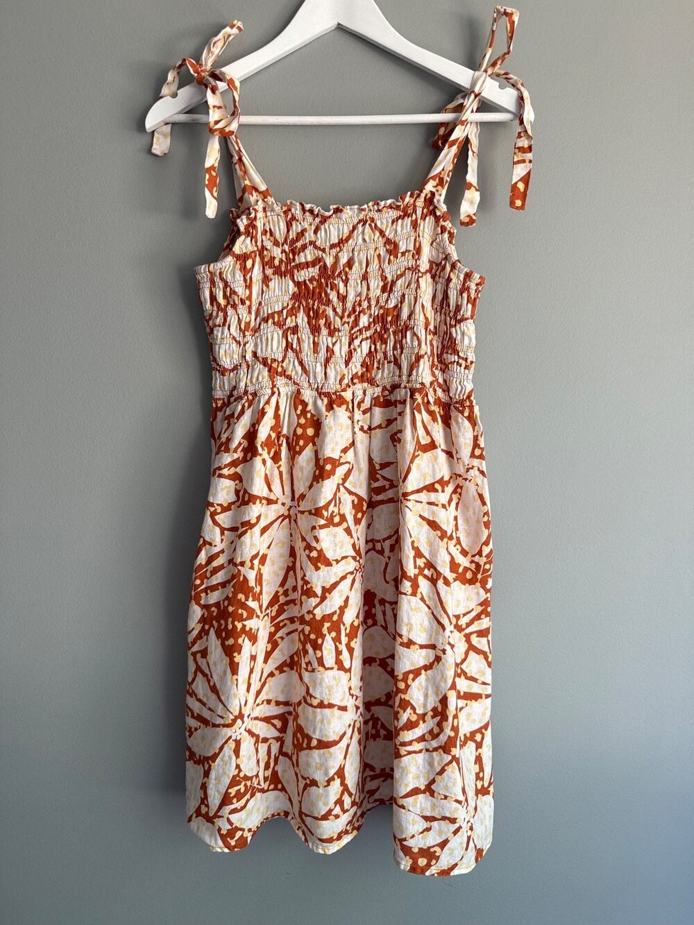 Nicole Miller New York Women's L Linen Smocked Mini Dress Floral Boho Resort